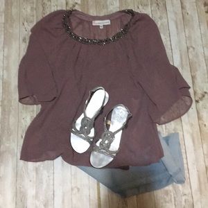 New silk Giuliana rancic purple peasant blouse xs